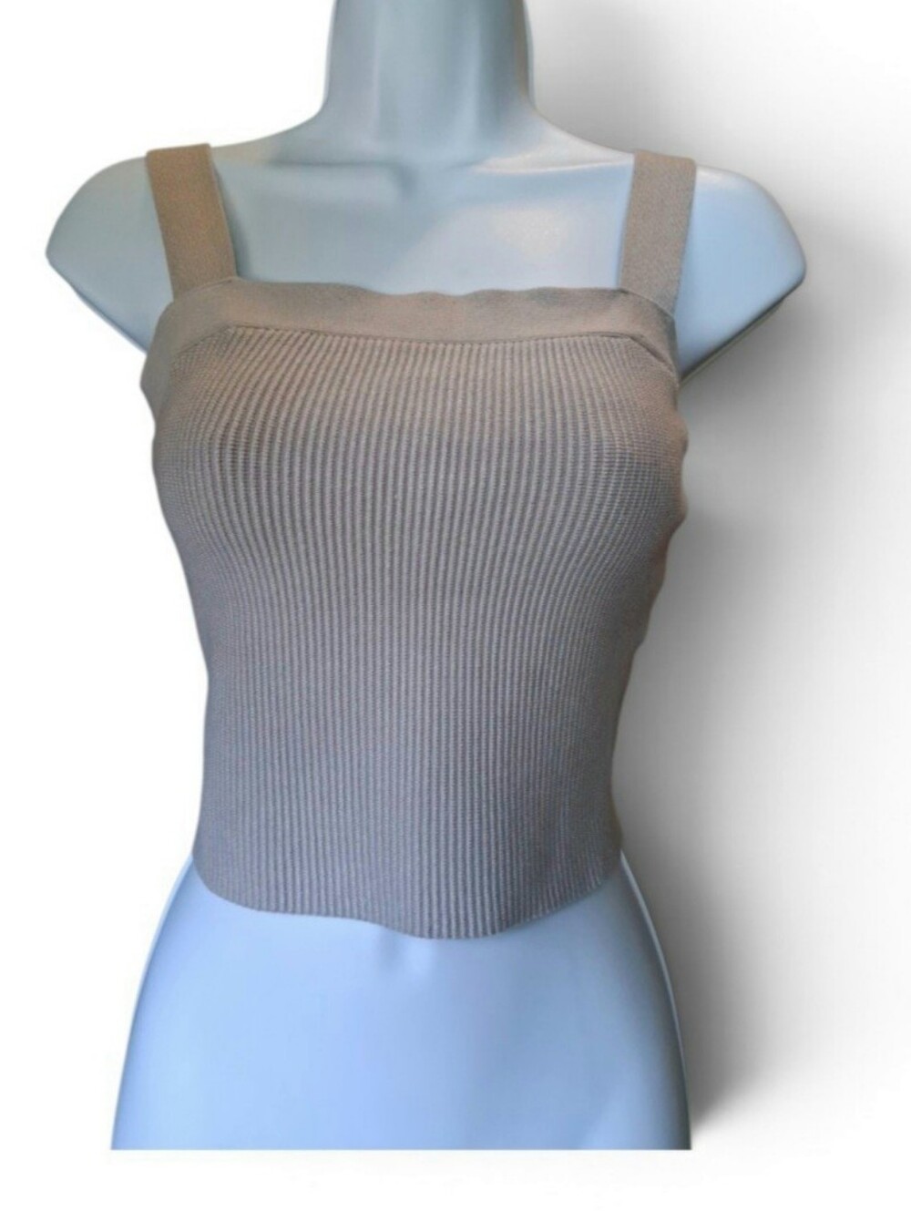 Abercrombie & Fitch Ribbed Square-Neck Tank Top - Taupe